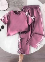 PABROS Kids Clothes for Girls of Two-Piece Set, Short Sleeve Top with Bow Detail, Side Stripe Pants, Summer Dress for Girls - Image 6