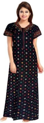 WiWi Nighty for Women Cotton Printed Maxi Gown Ankle Length Nighty Night Dress Gown for Women Maxi - Free Size (Pack of 2) Black & Brown - Image 5