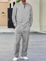 Jawdrobe Men’s Waffle-Check Co-Ord Set | Self-Textured Collar Top | Drawstring Jogger Pants | Cotton-Blend Loungewear/Night-Suit | Casual Travel & Streetwear Two-Piece - Image 6