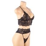 SSoShHub Women Lace 4pcs Babydoll Lingerie Mesh Chemise Nightgown Cover Up Bikini with Panty and Hand tie Knot, Blind Eye fold Black - Image 3