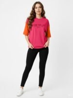 LEOTUDE Half Sleeve Cottonblend Oversized Tshirt for Women, Round Neck - Image 5
