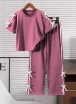 PABROS Kids Clothes for Girls of Two-Piece Set, Short Sleeve Top with Bow Detail, Side Stripe Pants, Summer Dress for Girls - Image 7