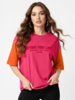 LEOTUDE Half Sleeve Cottonblend Oversized Tshirt for Women, Round Neck - Image 2