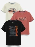 HELLCAT Boys Round Neck Printed Blended Cotton Tshirt -Combo Pack of 2 - Orange/Blue - Image 2
