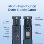 Portronics Snapcase 3 60W Multifunctional Fast Charging Data Cable Kit, Conversion Set USB A & Type C to Male Micro/Type C/Lightning, Data Transfer, Sim Storage, Sim Eject Pin, Pocket Size(Blue) - Image 2