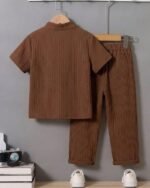 Gtoro Boys Striped Regular Fit Suit Set | Half Sleeve Mandarin Collar Shirt & Striped Pants | Casual Wear Outfit - Image 2