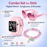 ALNA-TURA Combo Gift For Kids Girls | Pink LED Digital Watch, Cute Pink Sunglasses & Beaded Bracelet | Stylish Fashion Accessories Kit for Baby Childrens | Best Birthday Return Gift Toy Set For Age 3 to 12 Years - Image 2