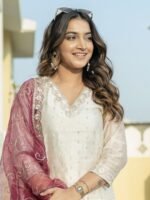 VredeVogel Women's Chanderi Silk Embroidered Kurta with Pant & Organza Dupatta Set | Casual Outfit Ethnic Kurta Set for Women | Modern & Traditional Blend Ethnic Wear - Image 4