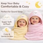 BRANDONN Ultra Soft Polar Fleece Baby Hooded Blanket with Premium Embroidery, 200 GSM All-Weather Newborn Wrapper, Bath Towel White Piping Stitch, 24 x 30 Inches, 0-6 Months, Pink, Sky, Mango - Image 4