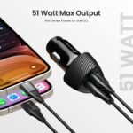 Portronics 51W Car Power 16 Fast Car Charger with Dual Output, 51 Watts Total (18W USB + 33W Type C PD), Fast Charging, Adapter for iPhone & Android Smartphones and Tablets (Black) - Image 2