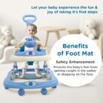 Mee Mee 360° Baby Activity Walker | 3 Level Adjustable Height, Foot Mat, Musical Detachable Toy Bar | Parental Push Handle, Anti-Rollover Folding Walker for Boys, Girls, Kids | 6-18 Months 15kg (Blue) - Image 3