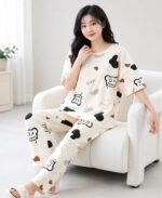 Women Printed T-Shirt and Track Pant Set | Cotton Co-Ord Night Suit for Women | Lounge Wear, Sleepwear, Gym Wear | Half Sleeve Top & Elastic Waist Joggers | Stylish - Image 6