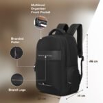 Tommy Hilfiger Joshua Polyester Unisex 15 Inch Laptop Backpack - Black | 21 Ltr Capacity| Padded & Adjustable Strap | Water Resistant | 3 Compartment | Water Bottle Holder | USB Cable holder Pocket - Image 5