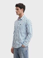 Indian Garage Men's Slim Fit Casual Striped Cotton Shirt Features Cutaway Collar, Full Sleeves, one Patch Pocket, Regular Length, Curved Hem and Button Closure. - Image 4