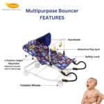 INFANTO Multipurpose Bouncer - 3-in-1 Baby Bouncer, Rocker & Indoor Cart | Superior Locking, Extra Comfort, Sunshade, Attractive Play Toy | Suitable from Birth up to 18 Months-RB32 (Blue) - Image 3
