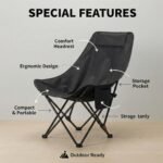 Foldable Camping Moon Chair with High Back – Lightweight Portable Outdoor Folding Chair with Carry Bag & Side Pocket – Heavy Duty X-Frame for Balcony, Garden, Hiking & Travel (Black) (Black) - Image 5