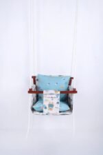 NEW COMERS® Cotton Swing for Kids, Jhula for Baby, Baby Swing Hanging Indoor Outdoor, Baby Garden Swing with Safety Belt & 2 Pillows (6 Months to 4 Years) (Up to 20 kg)-Beige-Blue (TC 150/300) 906 - Image 3