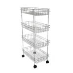 Privesh Stainless Steel Modern Kitchen Storage Rack, Folding Perforated Design Trolley for Spice, Fruits, Vegetable, Onion, Potato, Organizer Stand with Wheel, 4 Layer Trolley - Image 4