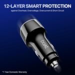 boAt 55W Car Charger with Dual Port USB-A and USB-C; Supports QC, PD & PPS Advanced Charging Protocols | 12-Layer Smart IC Protection | Compact, Lightweight, Heat & Scratch Resistant (Carbon Black) - Image 5