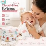 MOM CARE Muslin Cloth for New Born Baby | 6 Layer Soft Cotton | Burp Cloths, Baby Towels, Washcloth, Handkerchief & Feeding Wipe Cloth | Reusable | Pack of 5 - Image 8