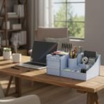 ROKTRY Multi-Functional Desk Organizer for Office & Home - All-in-One Stationery Stand with 2 Drawers, Pen Holders,Premium Space-Saving Desktop Storage Box for Students,Gifting (Sky Blue) - Image 4
