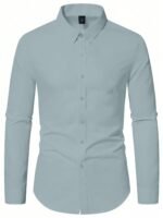 AVANOVA Men's White Long Sleeve, Slim Fit Button Down Dress Shirt for Men | Casual Office Wear | Formal Business Shirts | Stylish Plain Single Breasted Shirt(Shirt 87) - Image 2
