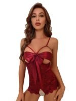 SSoShHub Premium Front Knot Open Babydoll Lingerie Bikini Swimwear Mini Chemise Mesh Wedding Bikini Nightie with Panty Bridal Dress Honeymoon Valentine Halloween Nightdress - Image 2