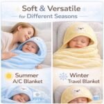BRANDONN Ultra Soft Polar Fleece Baby Hooded Blanket with Premium Embroidery, 200 GSM All-Weather Newborn Wrapper, Bath Towel White Piping Stitch, 24 x 30 Inches, 0-6 Months, Pink, Sky, Mango - Image 3