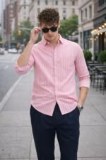 U TURN Men's Casual Printed Striped Stylish Latest Formal Plus Size Shirt for Men | Cotton Mix 220 GSM - Image 4