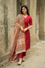 GoSriKi Kurta Set Women Viscose Printed | Kurti Set Woman | Kurta Pant Dupatta 3 Piece Outfit | V-Neck Elbow Length Sleeve Straight Fit Ethnic Wear Ladies Dress Stylish Traditional Clothing - Image 3