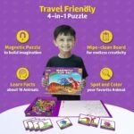 Magnetic Fun Art Puzzle - Dinosaur|4-in-1 Travel Friendly Educational Toy with Writable Board|50 Magnetic Pieces with Informative Flash Cards |Birthday Gift for Boys & Girls Age 3,4,5 & 6 yrs - Image 2