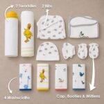 TinyLane - Curated for you! Bamboo Cotton Newborn Baby Products Gift Set (13 Pcs), Essential Clothing Gift Kit For Infants Of 0-3 Years, Swaddles, Bibs, Cap, Booties, Mittens & Washcloths, Ideal Baby Shower Gift Pack - Image 2