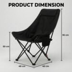 Foldable Camping Moon Chair with High Back – Lightweight Portable Outdoor Folding Chair with Carry Bag & Side Pocket – Heavy Duty X-Frame for Balcony, Garden, Hiking & Travel (Black) (Black) - Image 2