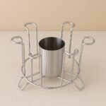 Stainless Steel Glass Stand Holder for Kitchen & Dining | Rust-Proof Glass Organizer for 6 Glasses with Center Storage Cup | Space-Saving Glass Rack for Home, Hotels & Restaurants - Image 3