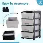 Amazon Basics Plastic 4 Rack Multipurpose Modular Drawer Storage Rack | Kitchen & Home Essentials Organizer Storage Box Cabinet | Almira Set for Stationary, Cosmetic |Black & Grey 36D x 30W x 63H cms - Image 4