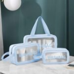 PVC Makeup Bag Travel Toiletries Organizer Cosmetic Bags Wash Bag Pouch for Travel Kit Toiletry Bag Portable Organizer Case Carry Pouch for Women Bathroom Set of 3 (Multi-Colors) - Image 9
