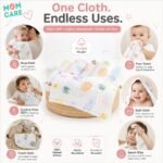 MOM CARE Muslin Cloth for New Born Baby, 6 Layer Reusable Cotton Washcloth Napkins, Face Towels, Absorbent Feeding Wipes and Burp Cloths for Baby, 30 x 30 cm, Pack of 5 - Image 8