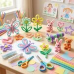 Pipe Cleaners for Craft Flower Making,Fuzzy Chenille Stems and Fluffy Sticks with Floral Tape and Wire, for Kids Arts and Crafts|Pastel colors (pipe cleaners-100/stem wire-15/green tape-1) - Image 4
