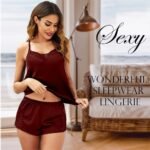BROIDEN Womens Sexy Lingerie Silk Pajamas Cami Shorts Set Lace Nightwear Sleepwear Babydoll - Image 3