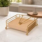 CentraLit Napkin Holder for Dining Table - Square Shaped with Weighted Arm - Modern Tissue Paper Holder for Kitchen, Restaurant, Farmhouse, Gold - Diwali Decoration - Hotel Tableware (Gold) - Image 4