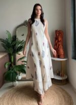 Klosia Women Pure Cotton Kurta Palazzo Set | Sleeveless Printed Kurta with Palazzo Pants | Summer Friendly, Office Wear Co-Ord Set - Image 2