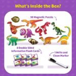 Magnetic Fun Art Puzzle - Dinosaur|4-in-1 Travel Friendly Educational Toy with Writable Board|50 Magnetic Pieces with Informative Flash Cards |Birthday Gift for Boys & Girls Age 3,4,5 & 6 yrs - Image 3