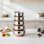 LIMETRO STEEL Stainless Steel Copper Coated Serving Set/Handi Set of 5 with Lids - (0.5 L, 0.75 L, 1 L, 1.5 L & 2 L) - Image 5
