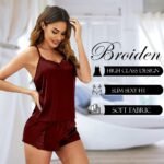 BROIDEN Womens Sexy Lingerie Silk Pajamas Cami Shorts Set Lace Nightwear Sleepwear Babydoll - Image 2