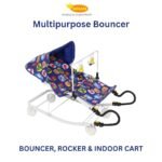 INFANTO Multipurpose Bouncer - 3-in-1 Baby Bouncer, Rocker & Indoor Cart | Superior Locking, Extra Comfort, Sunshade, Attractive Play Toy | Suitable from Birth up to 18 Months-RB32 (Blue) - Image 2