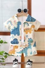 fashionable Cotton Blend Co-ord Set With Plain Color | Summer Short Sleeve Shirt and Shorts Set | Kids Casual Shirt & Shorts | Regular Wear - Image 3