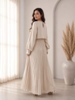 LITZO Women’s One Piece Dress - Georgette Solid Color Western Gown | Long Sleeve Round Neck Fit & Flare Flared Hem Design | A-Line Maxi Dress for Women | New Year Party Outfit (NO-17-18) - Image 3