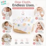 MOM CARE Muslin Cloth for New Born Baby | 6 Layer Soft Cotton | Burp Cloths, Baby Towels, Washcloth, Handkerchief & Feeding Wipe Cloth | Reusable | Pack of 5 - Image 7