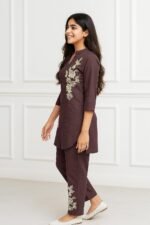 Sevgi Girl's Cotton Kurta Pant Set, with Floral Print, 3/4 Sleeve V-Neck - Image 3
