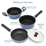 Hawkins Quik Nonstick Induction 4 Piece Cookware Set of Deep Kadhai, Frying Pan, Saucepan and Stainless Steel Lid | Kitchen Gift Pack | Grey (IQGP1) - Image 9